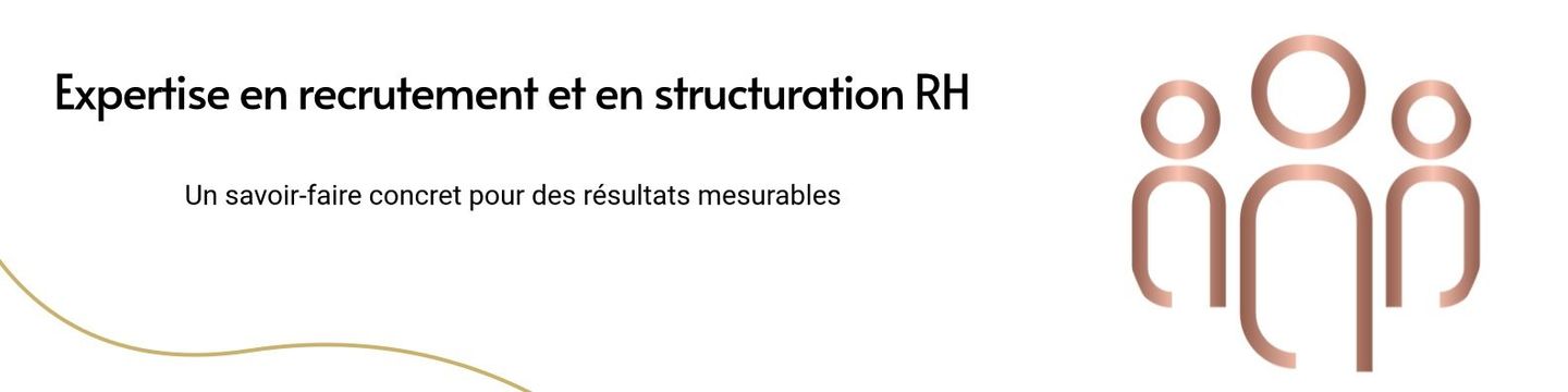 Texte « Expertise en recrutement et en structuration RH » avec trois figures stylisées.