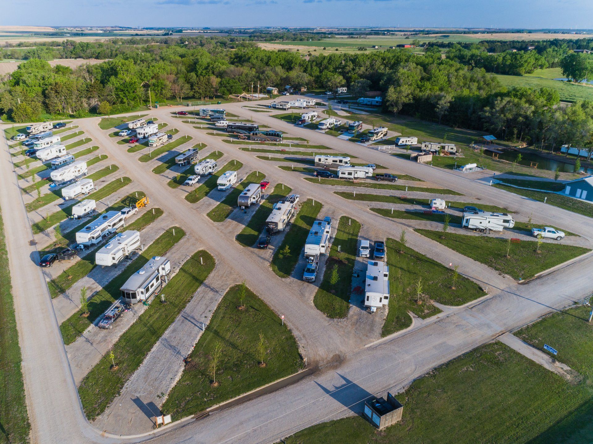 Aerial view of Creek Side Resort in Hays, Kansas
