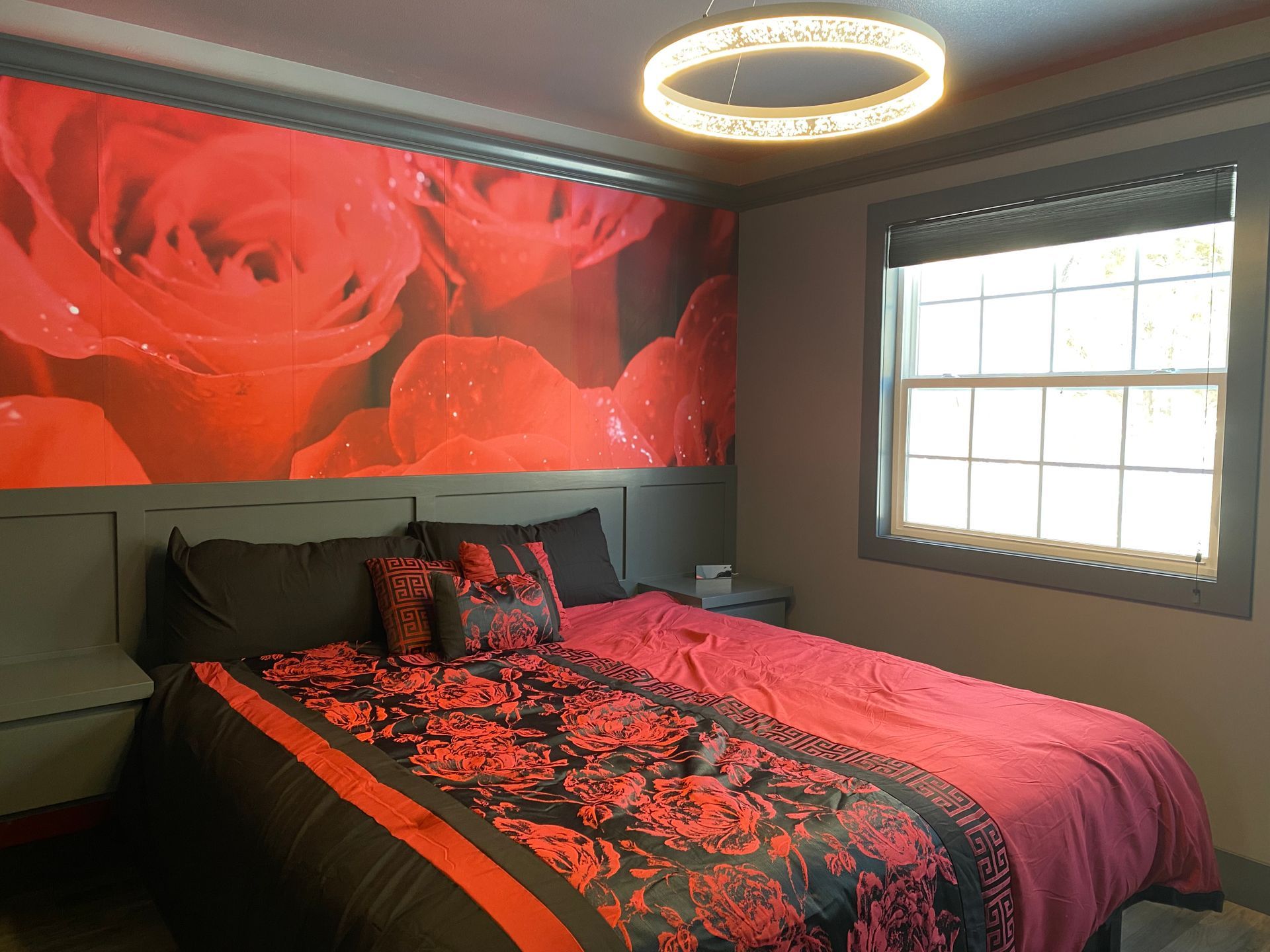 King Bed at Cabin 8 at Creek Side Resort in Hays, KS