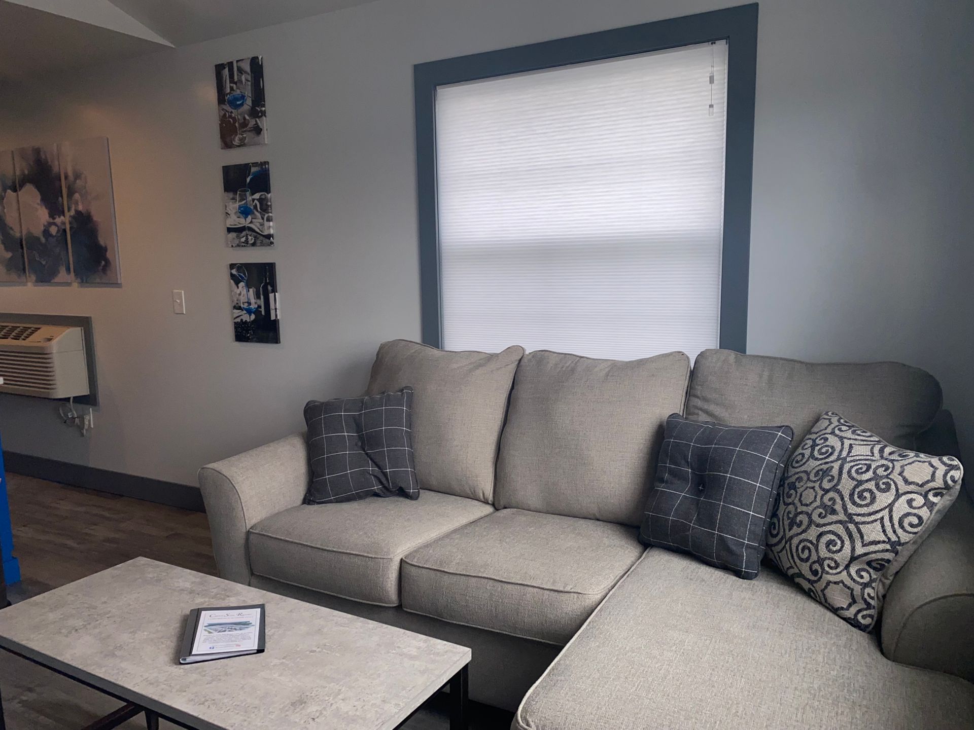Living Room couch in Cabin 9 at Creek Side Resort