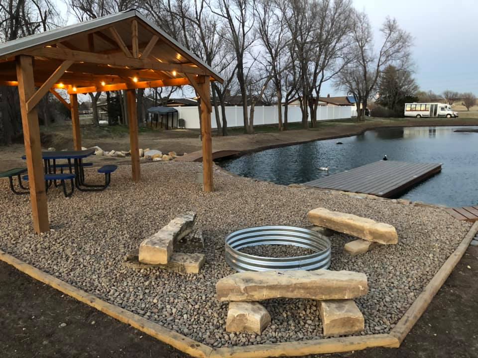 Fishing pond at Creek Side Resort RV Park in Hays, KS
