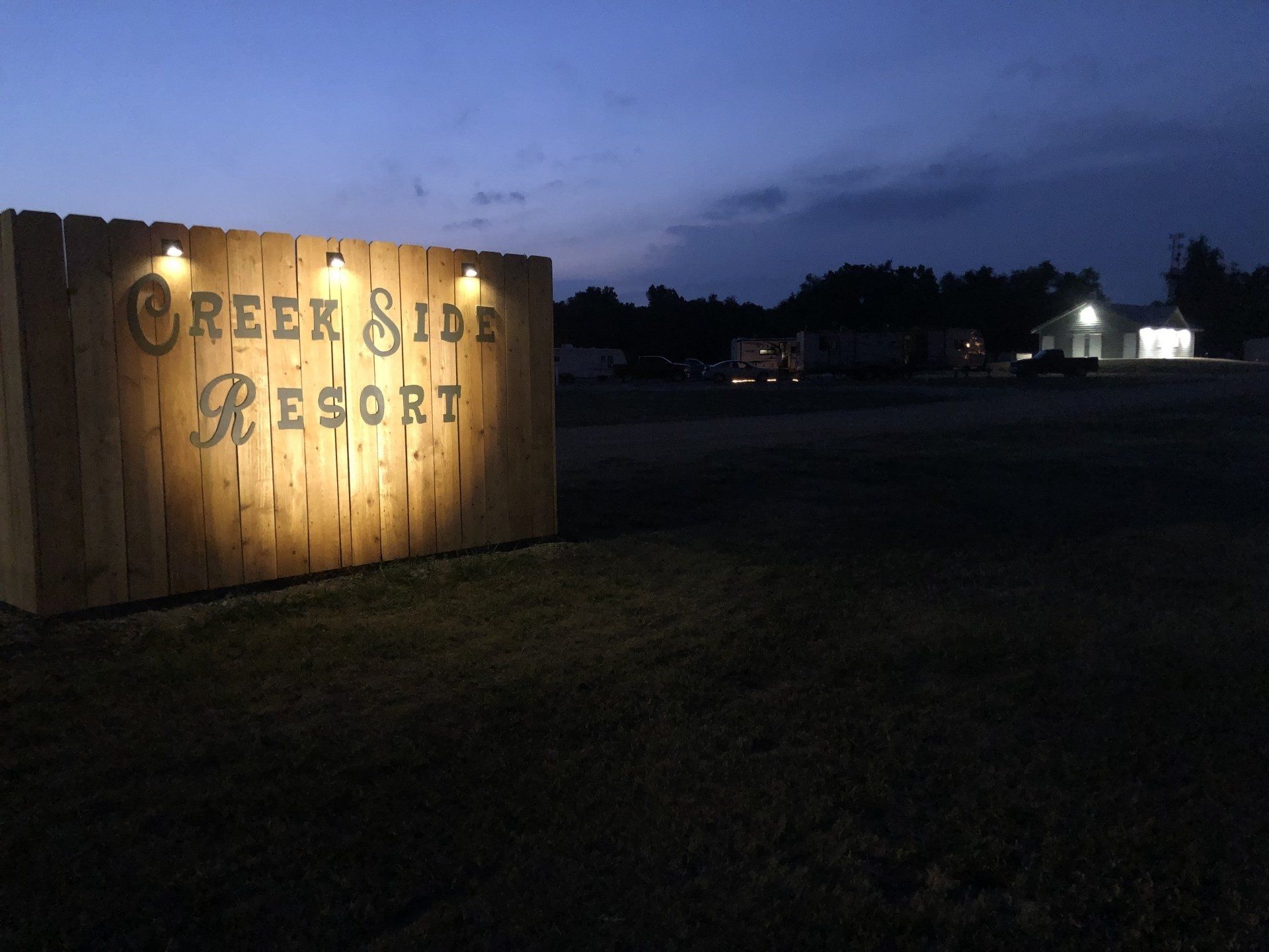 Creek Side Resort RV Park at night in Hays, Kansas
