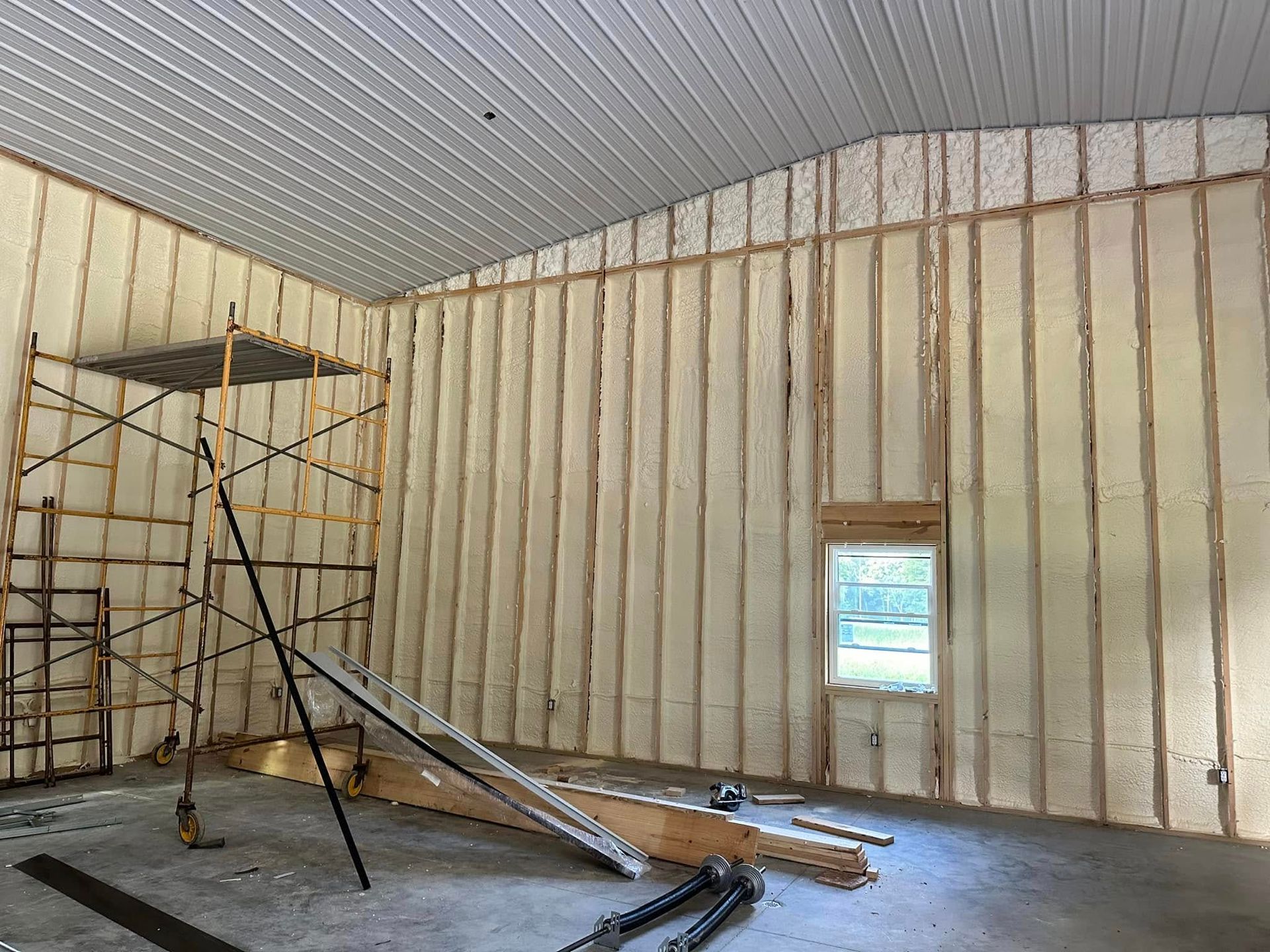 There is a scaffolding in the middle of the room.