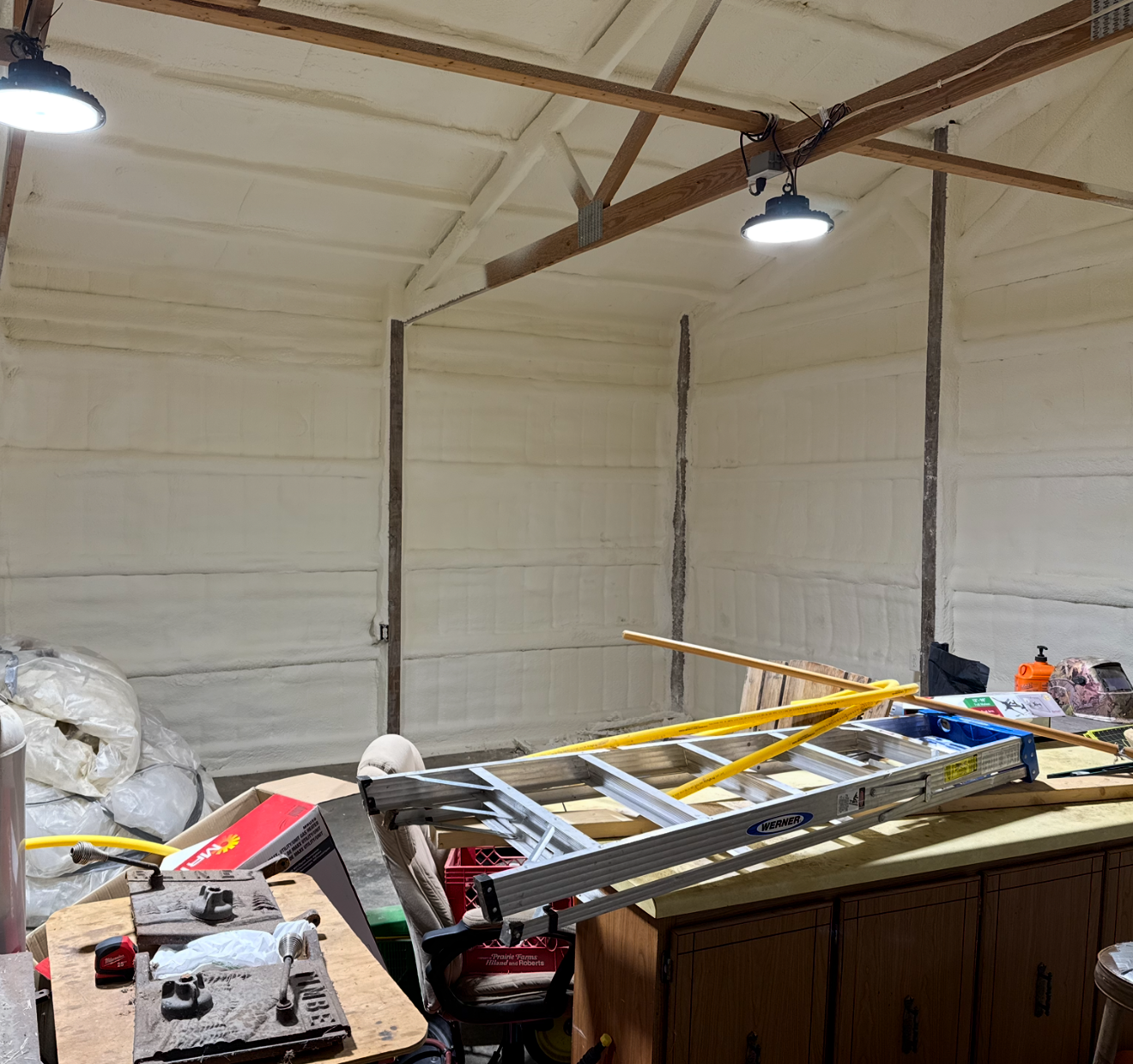 There is a ladder in the middle of the room.