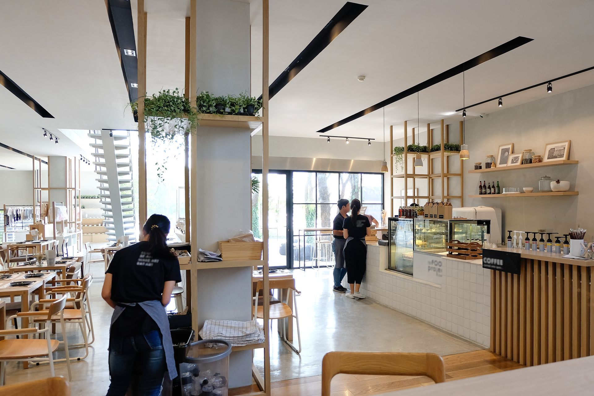 Interior of a bright cafe