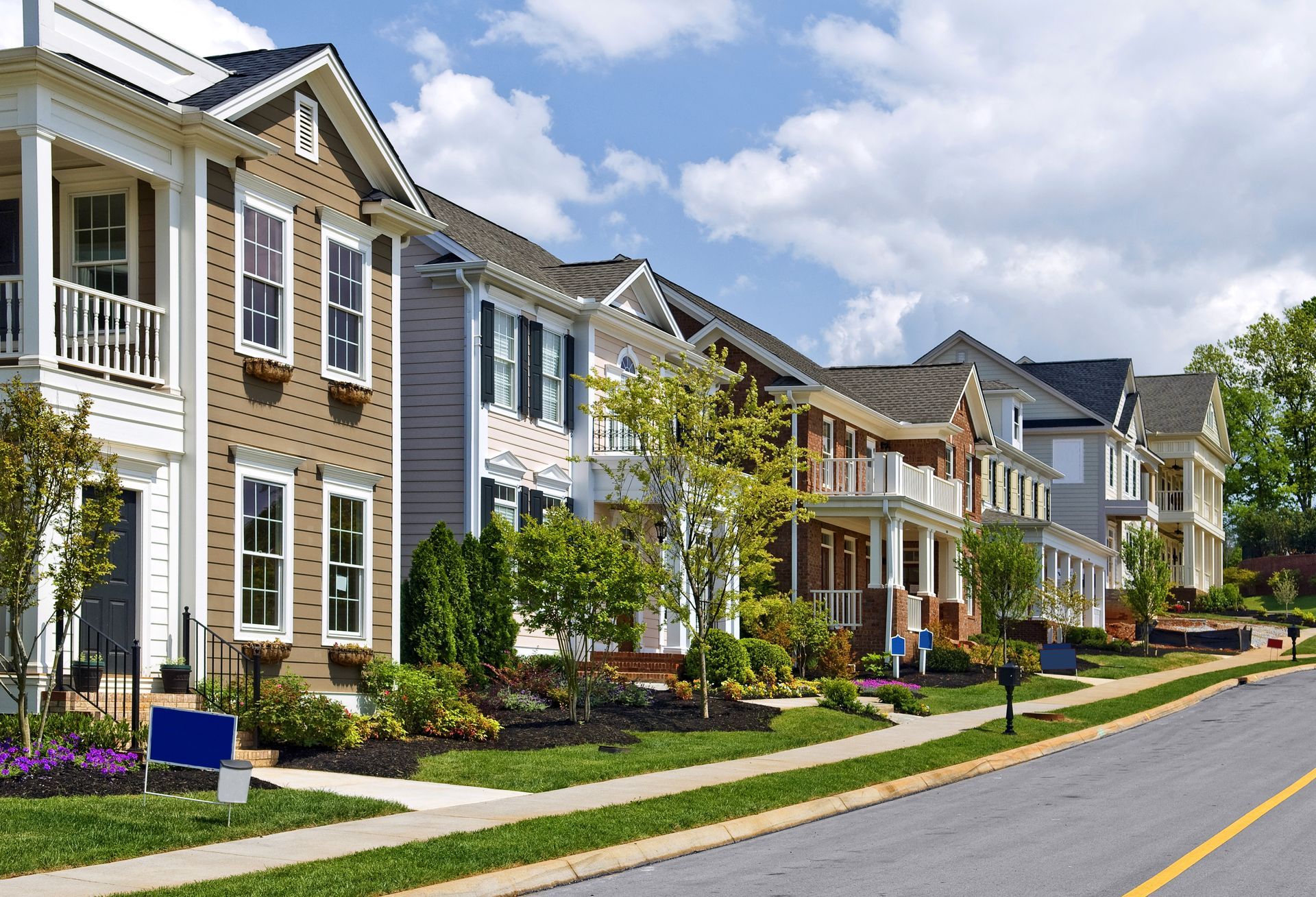Row of colorful suburban houses