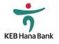The logo for keb hana bank is a green swirl with a red circle in the middle.