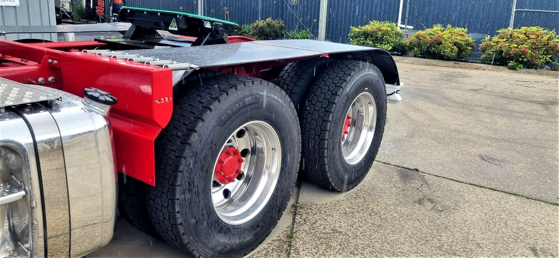 Kenworth truck, truck parts, cross cab frame, cross bad box, rear bumper installation, rubber mudguards, QLD, mud flaps, truck body accessories