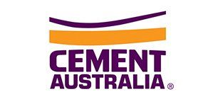 The Cement Australia logo, featuring purple text and a stylized purple and orange graphic above the company name.
