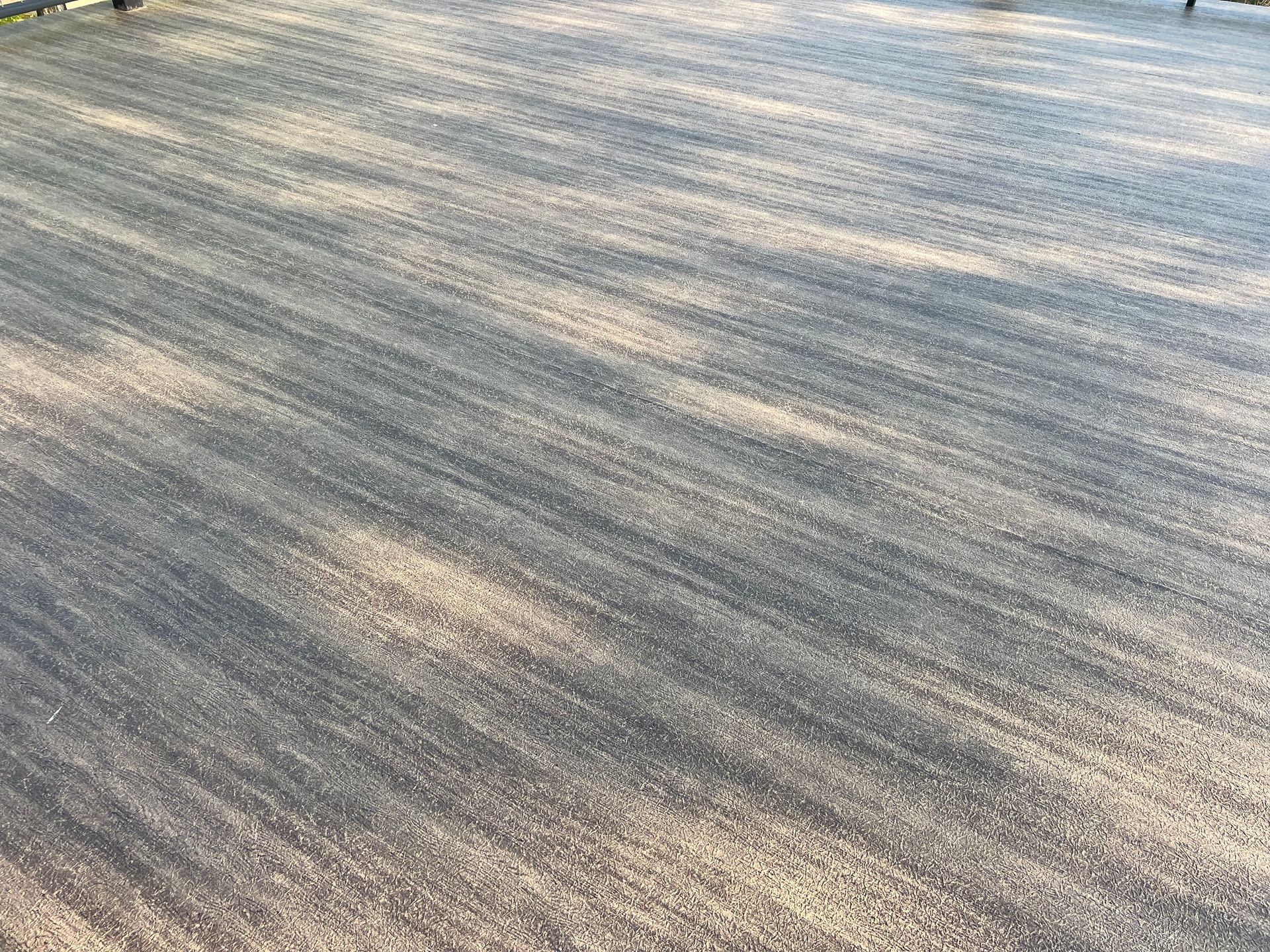 Long shadows cast across a textured surface, possibly gravel, with sunlight highlighting the area.