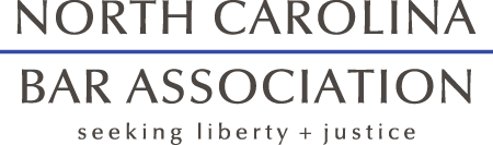 North Carolina Bar Association logo: text on a blue line with the tagline  North Carolina Bar Association logo: text on a blue line with the tagline