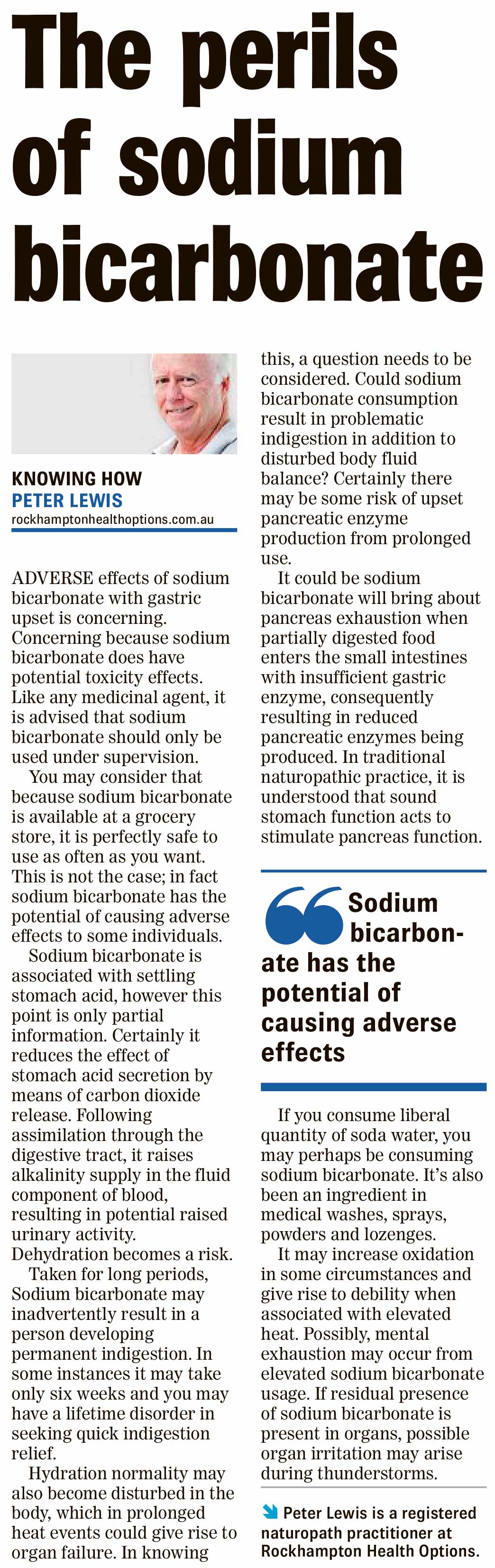 Article of the perils of sodium bicarbonate 