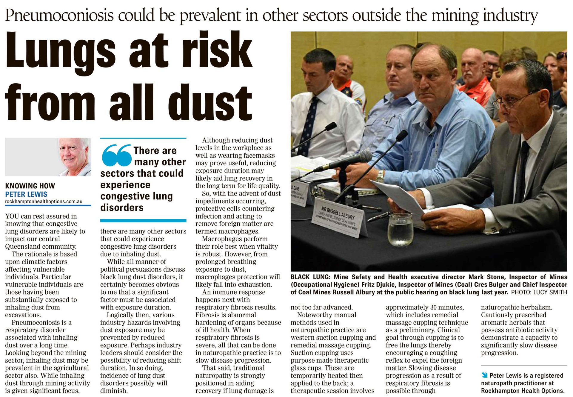 Article on lungs at risk from all dust