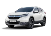 SUV Honda CR-V branco, vista frontal, estacionado, durante o dia.