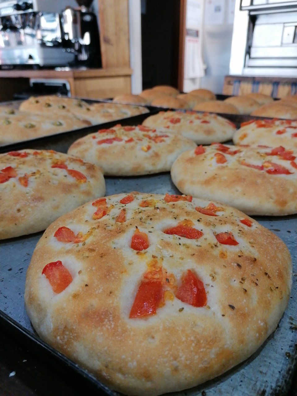 focacce tonde con pomodorini