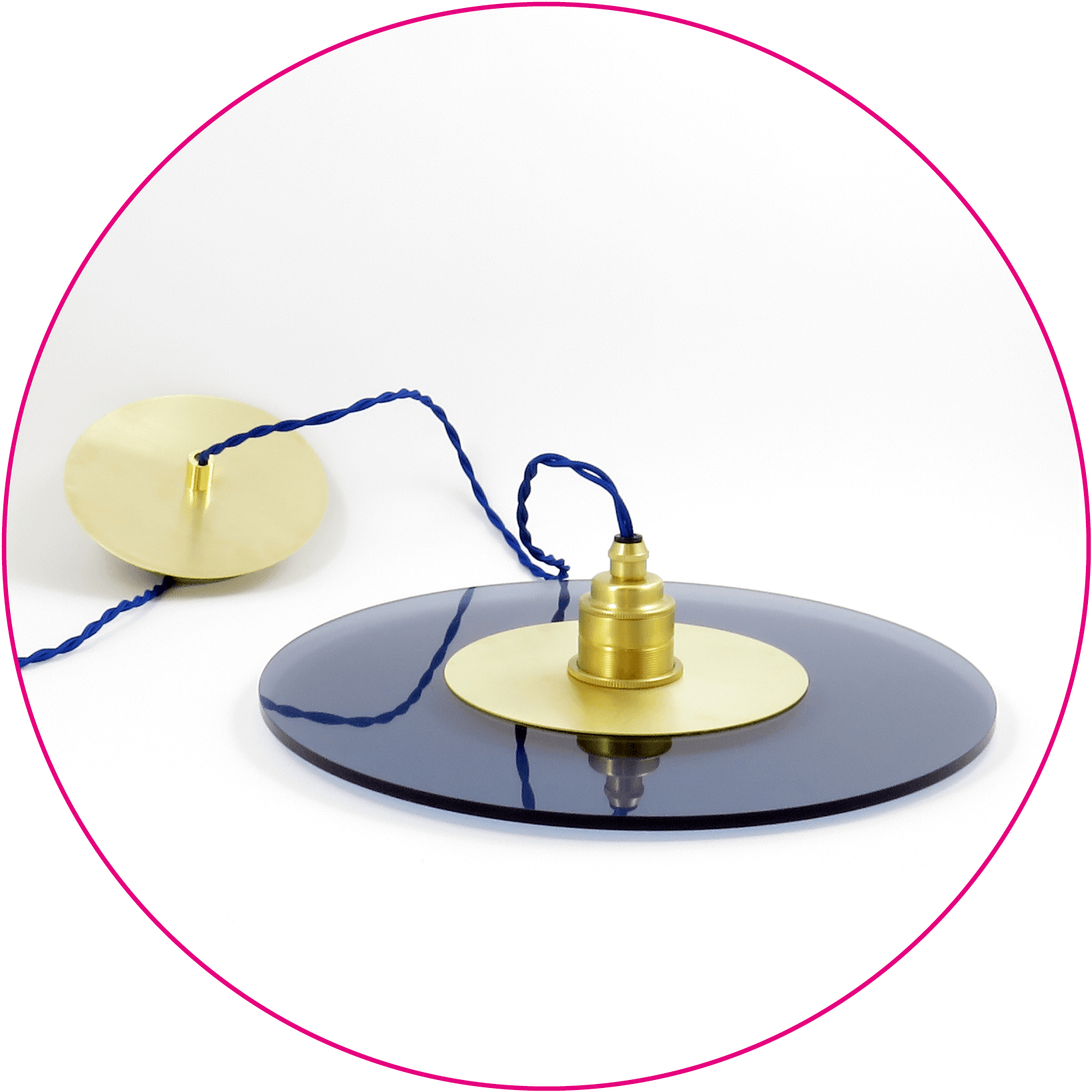 BLUE CIRCULAR PENDANT LAMP WITH GOLDEN ACESSORIES