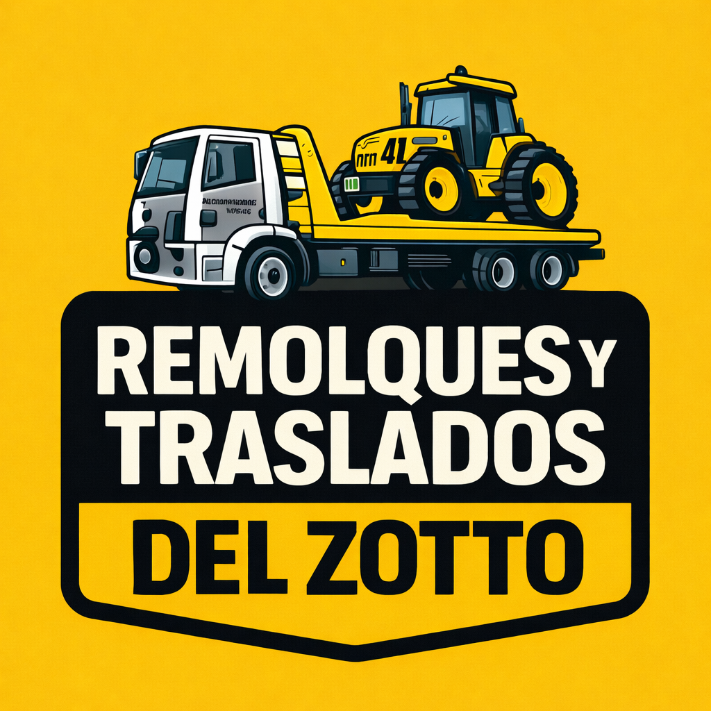 Logotipo para Remolques y Traslados del Zotto: silueta de remolque negro sobre fondo amarillo, con texto.