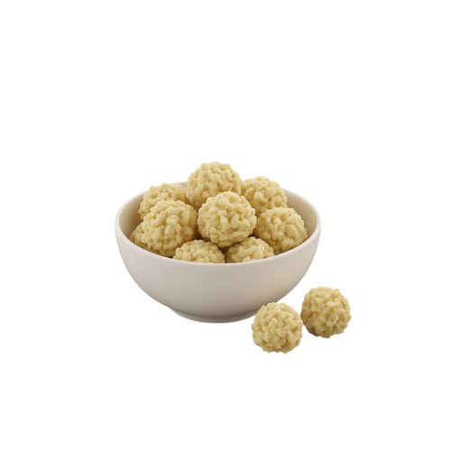 Een kom met eten op een podium met een gloeiende cirkel op de achtergrond