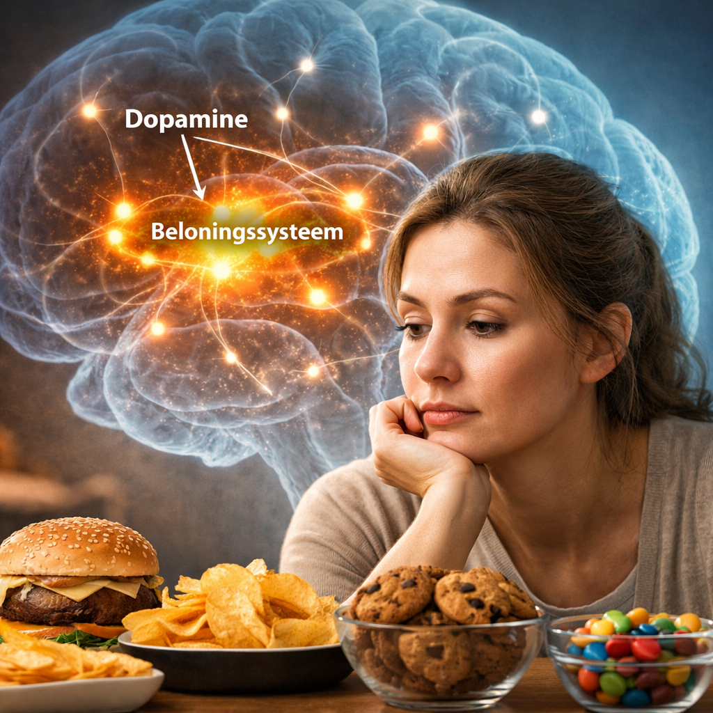 Foto van een persoon die verleid wordt door snackdrang, dopamine, cravings en tre zonder honger