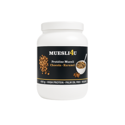 Een goede start van de dag met deze heerlijke en goed vullende proteïne muesli met chocolade karamel.