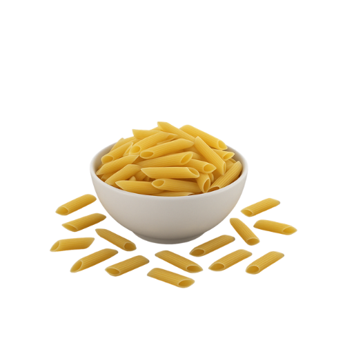 Een kom macaroni met kaas staat op een podium met een lichtgevende cirkel eromheen.
