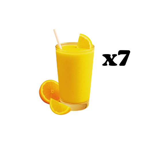 Een proteine shake orange met een rietje en een schijfje sinaasappel
