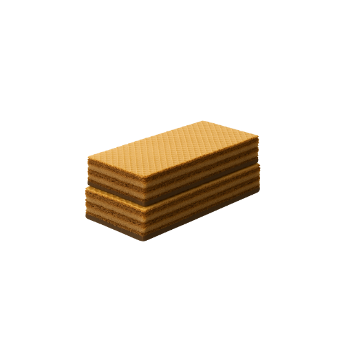 Een stapel chocoladewafels op een podium met de code n4u25