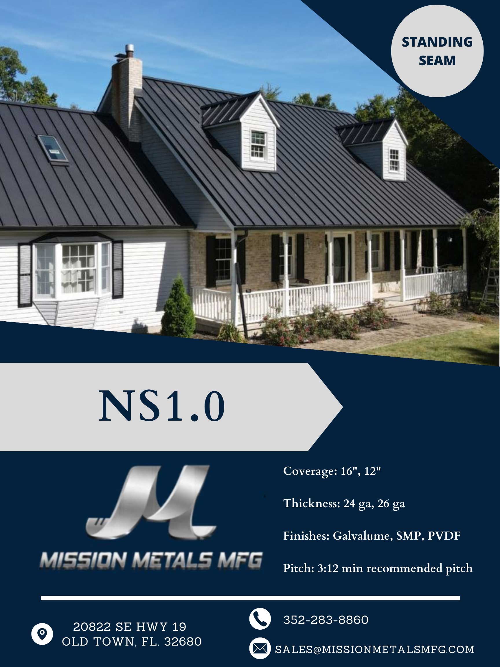 A flyer for mission metals mpg shows a house with a black roof