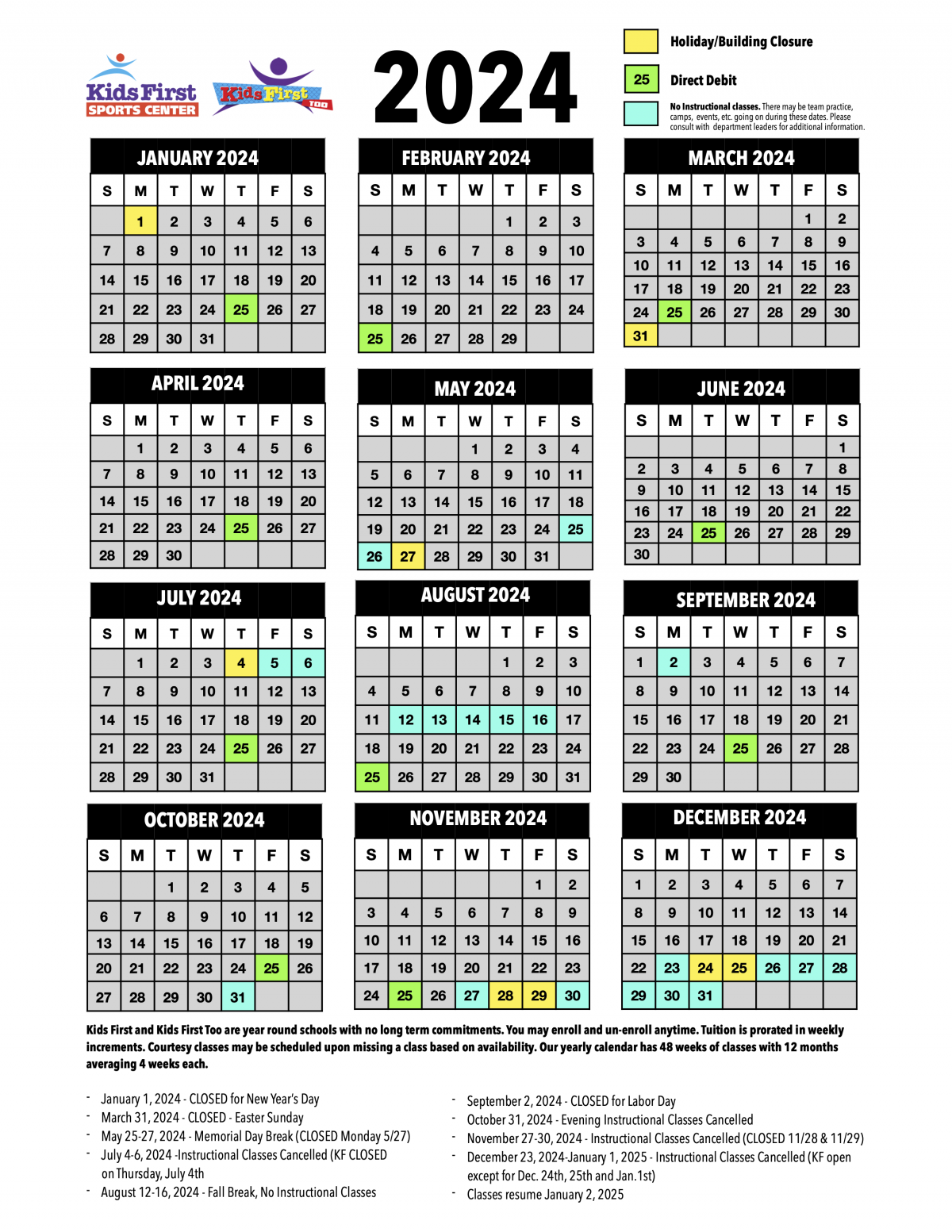 Kids First Year Round Calendar
