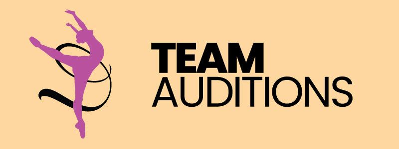Stylized pink and black dancer logo with “TEAM AUDITIONS” text on a beige background