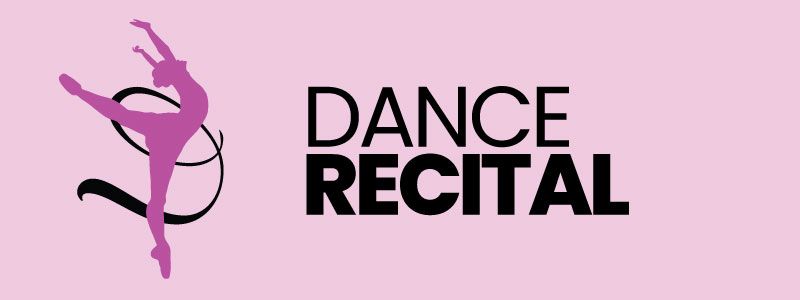 Pink and black ballet recital logo: dancer silhouette, 