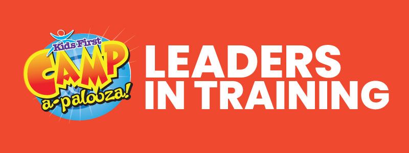 Orange background with text “Leaders in Training” and a colorful camp logo.