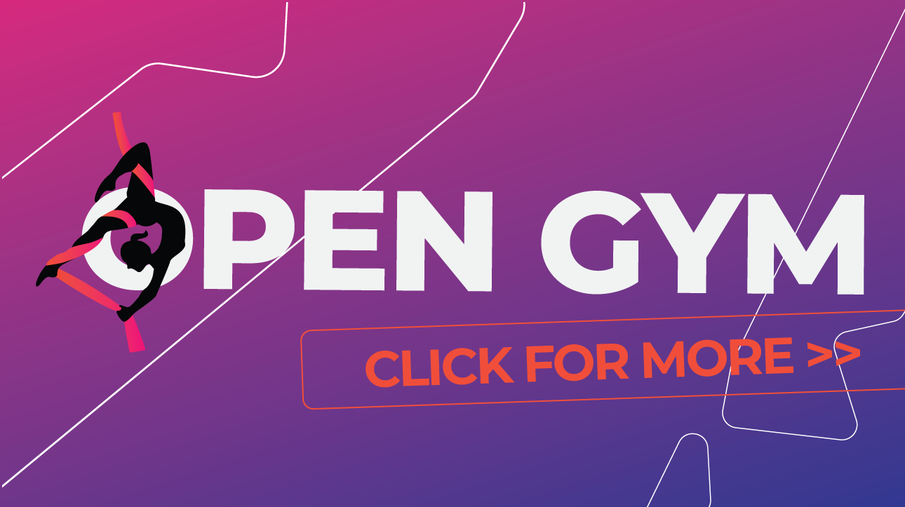 Open Gym banner with purple gradient background and “Click for more” text
