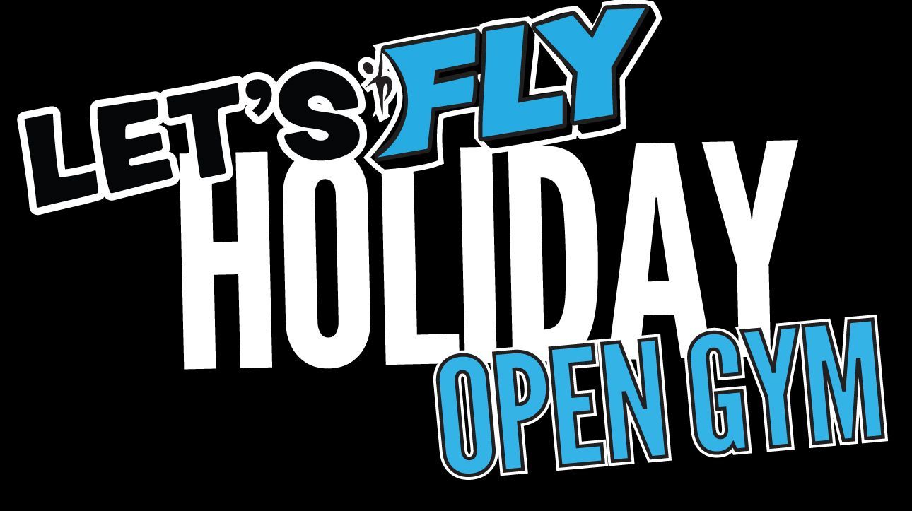 The logo for let 's fly holiday open gym