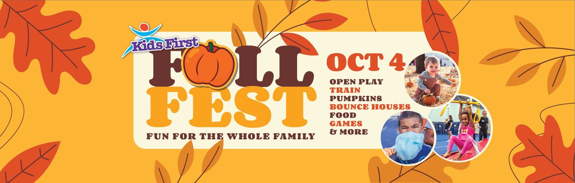 Fall Fest advertisement with pumpkin graphic, October 4th date, and children's activities.