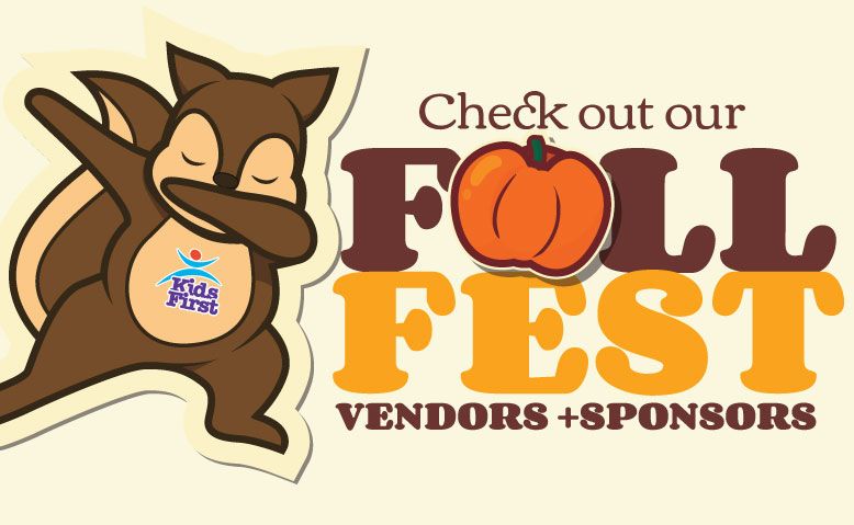 Squirrel dabbing promoting Fall Fest. Brown and orange theme with pumpkin.