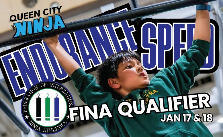 Boy doing a pull-up under a sign that says 