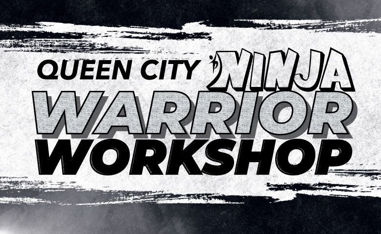 Queen City Ninja Warrior Workshop logo, text on gray background.