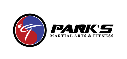 Logo of Park's Martial Arts & Fitness: A circle with red, blue, and a stylized symbol, with text