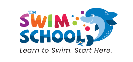 Logo for The Swim School with a colorful 