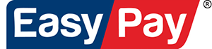 a blue and red easy pay logo on a white background