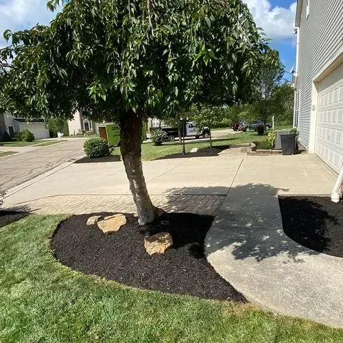 New flower bed with fresh mulch in Solon Oh
