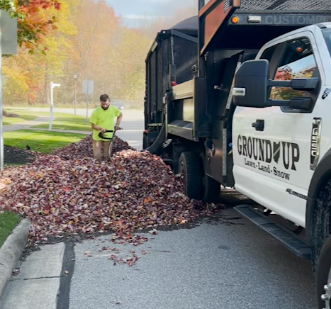 Our crew vacuuming up leaves on a Solon Ohio property