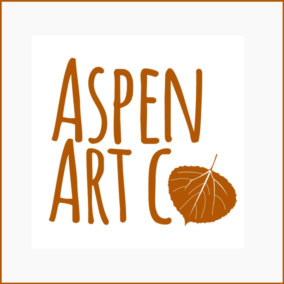 A logo for aspen art co. with a leaf on it