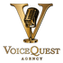 A logo for voicequest agency with a gold microphone