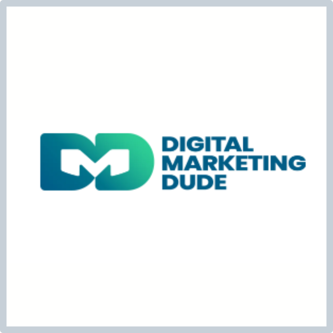 The logo for digital marketing dude is blue and green