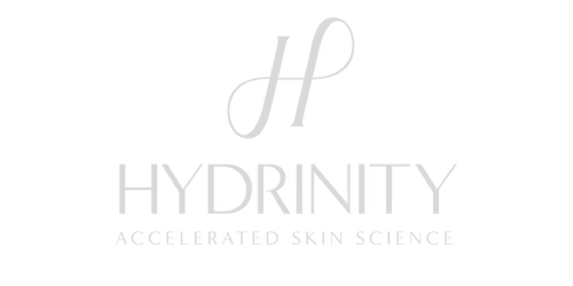 A logo for hydrinity accelerated skin science on a white background.
