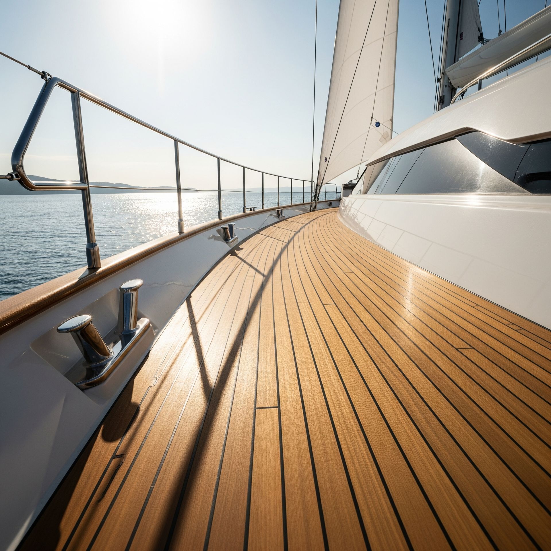 A boat with a wooden deck is floating on the water