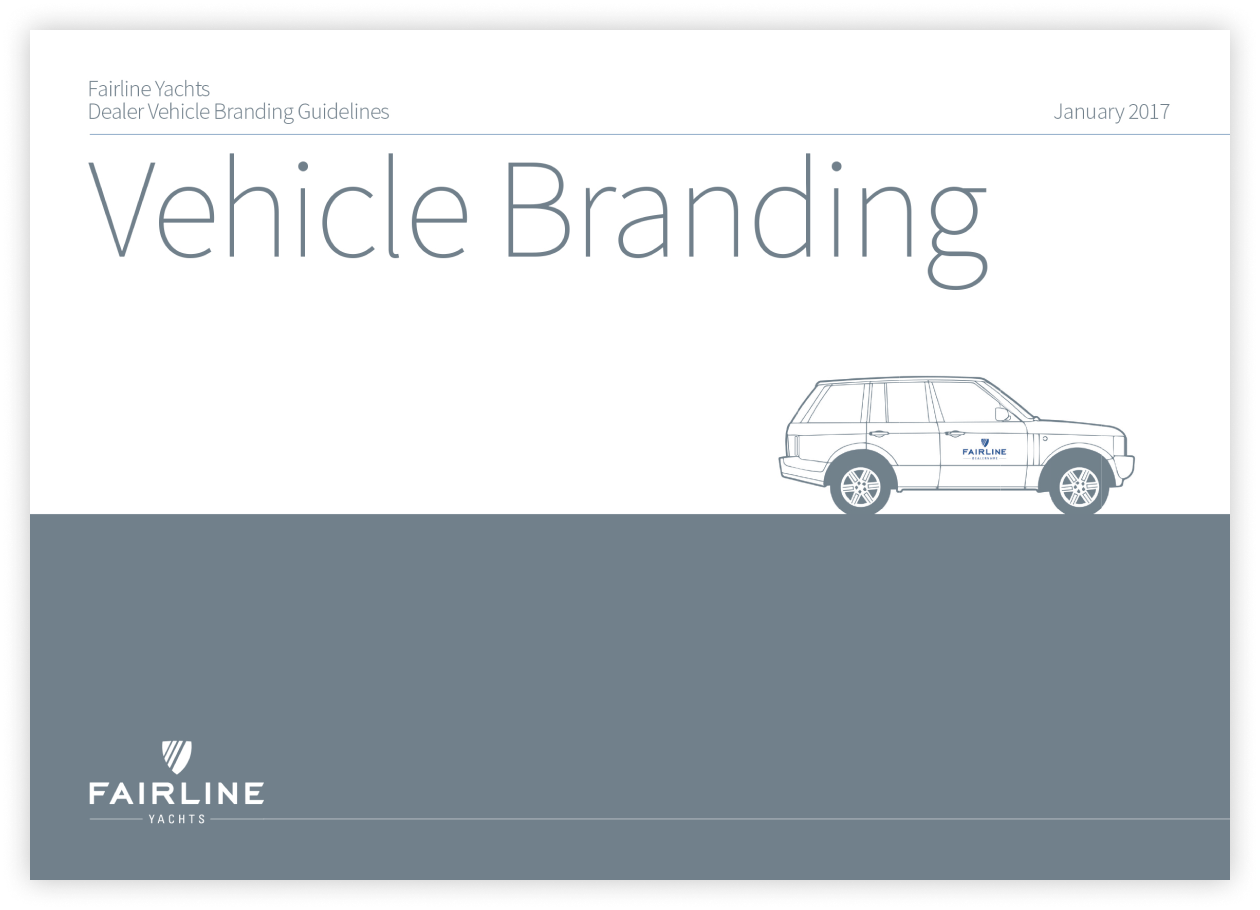 Vehcile livery page from Fairline Yachts Brand Guidelines
