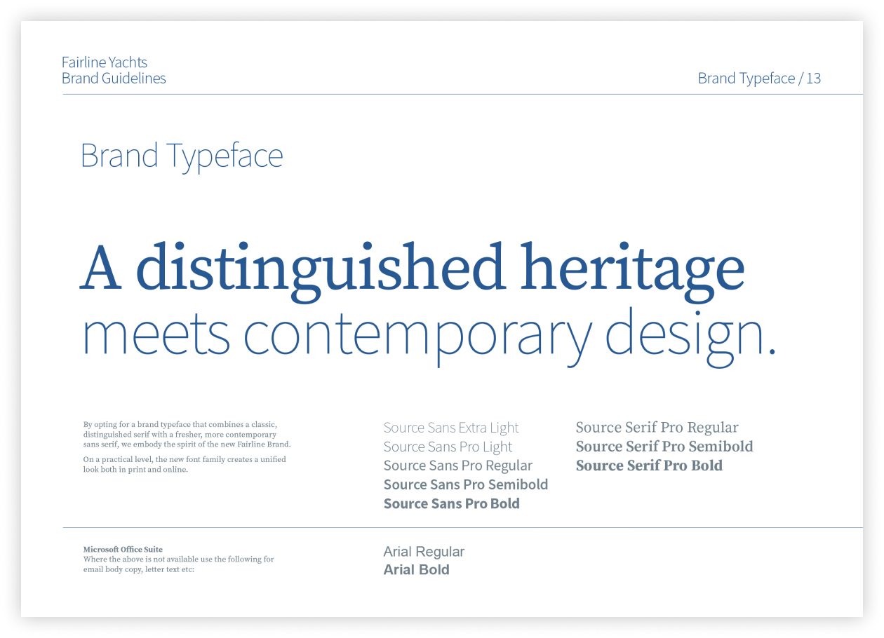 Typography page from Fairline Yachts Brand Guidelines
